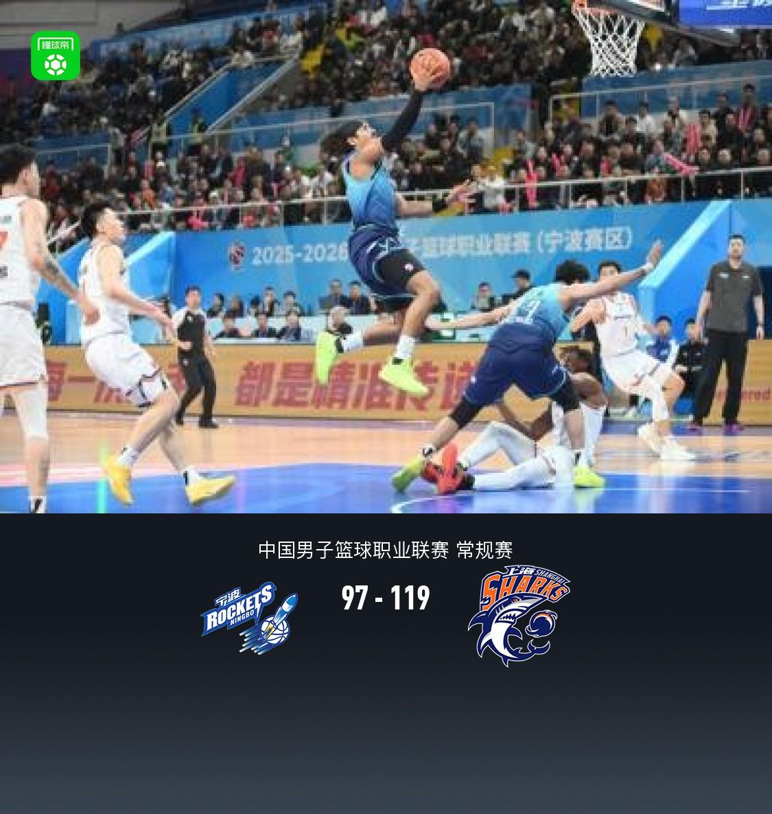 上海119-97大胜宁波取17连胜,古德温32+4+8,杰克逊空砍36分
